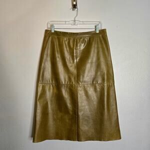 Vintage GAP Olive Green Leather A-Line Midi Skirt Size 8 Y2k 2000 Classic Fall